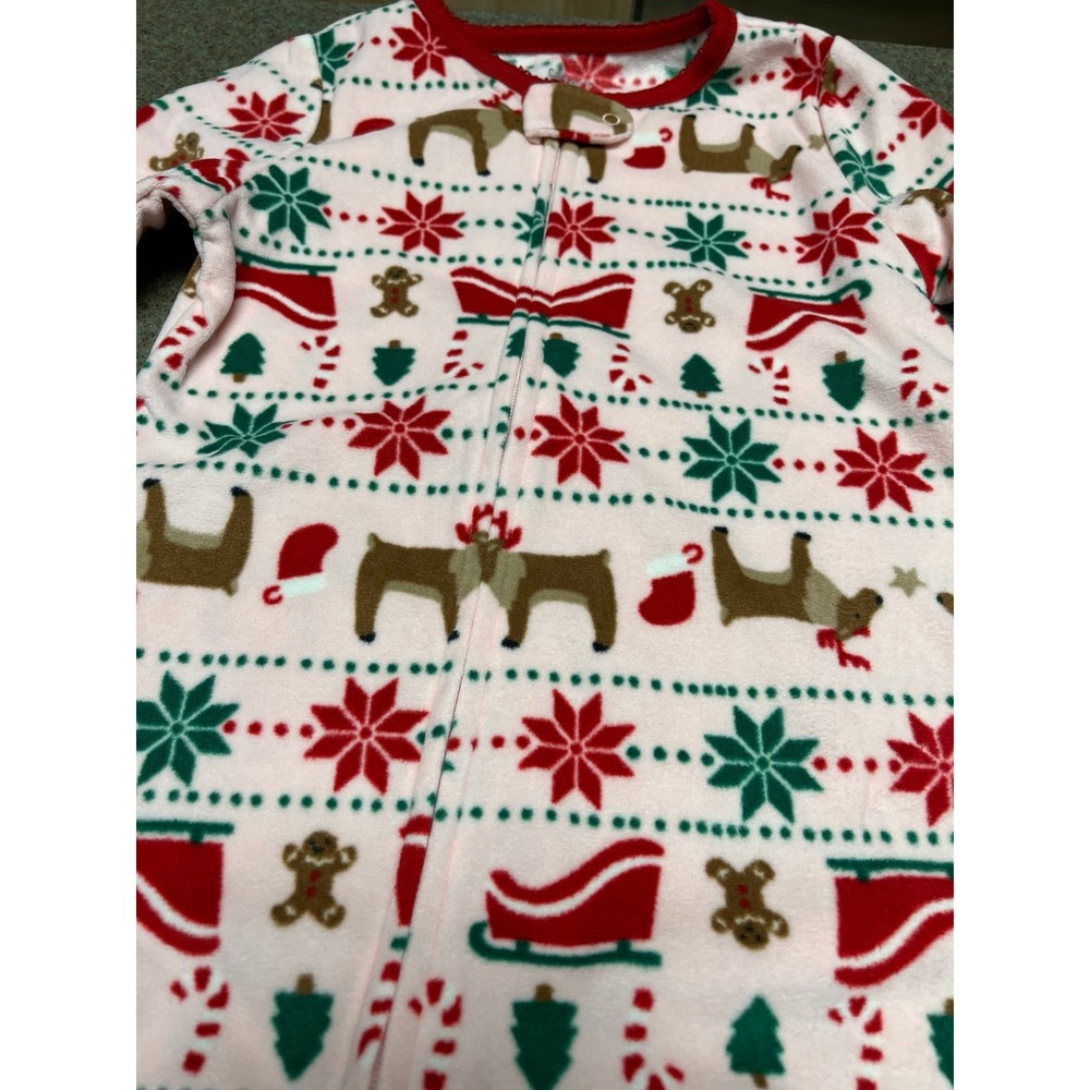 Christmas Carter's fleece footie pajamas 24 months NWT‎ Pink/Red/Green - Picture 2 of 6